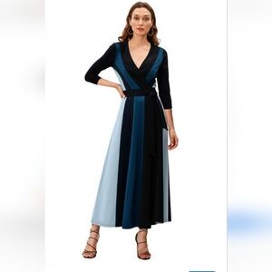 eShakti Colorblock stripe cotton jersey wrap dress  size S.New no tag.